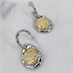 Gold and Silver Coin Drop Earrings